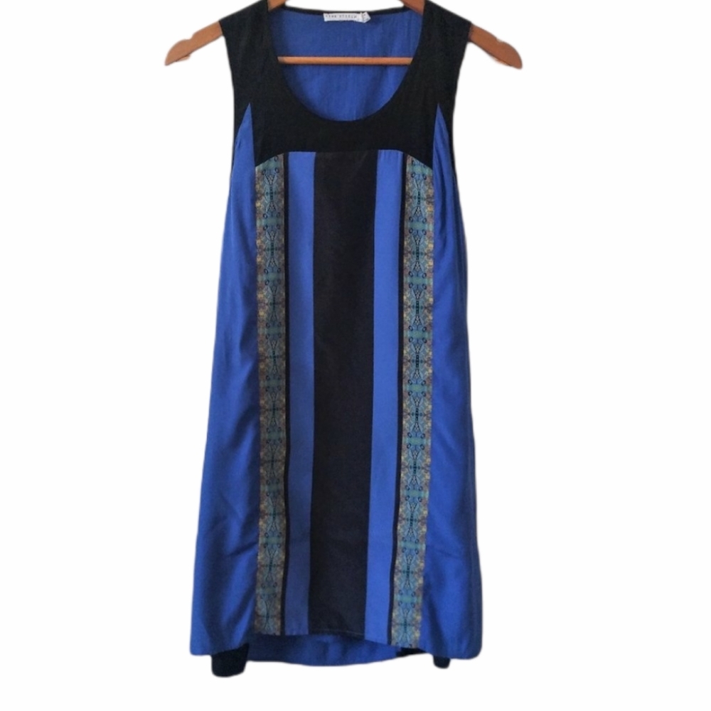 Pink Stitch Black Blue Color Blocked Sleeveless Shift Dress